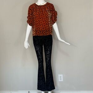 Madewell Velvet Polka Dots Tee Ruffled Split Sleeves Blouse Golden Orange Medium